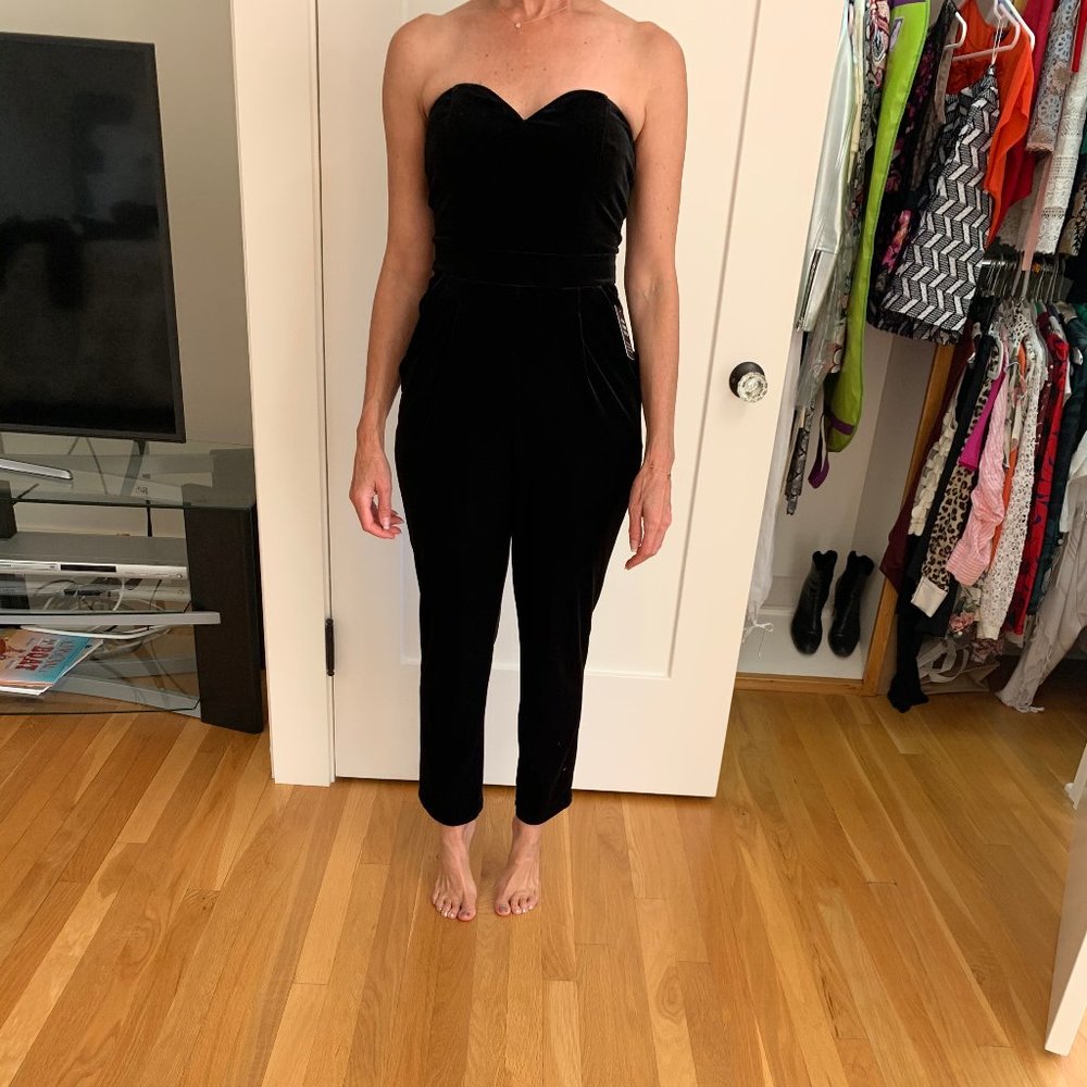 Express Strapless Black Velvet Jumpsuit